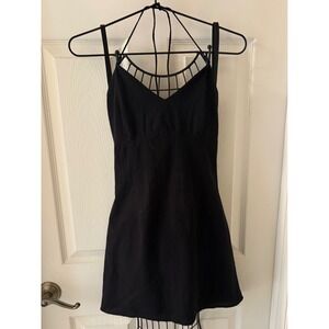 LA Hearts Black Mini Dress Open Lace Up Back Spaghetti Strap Bodycon Sz S EUC